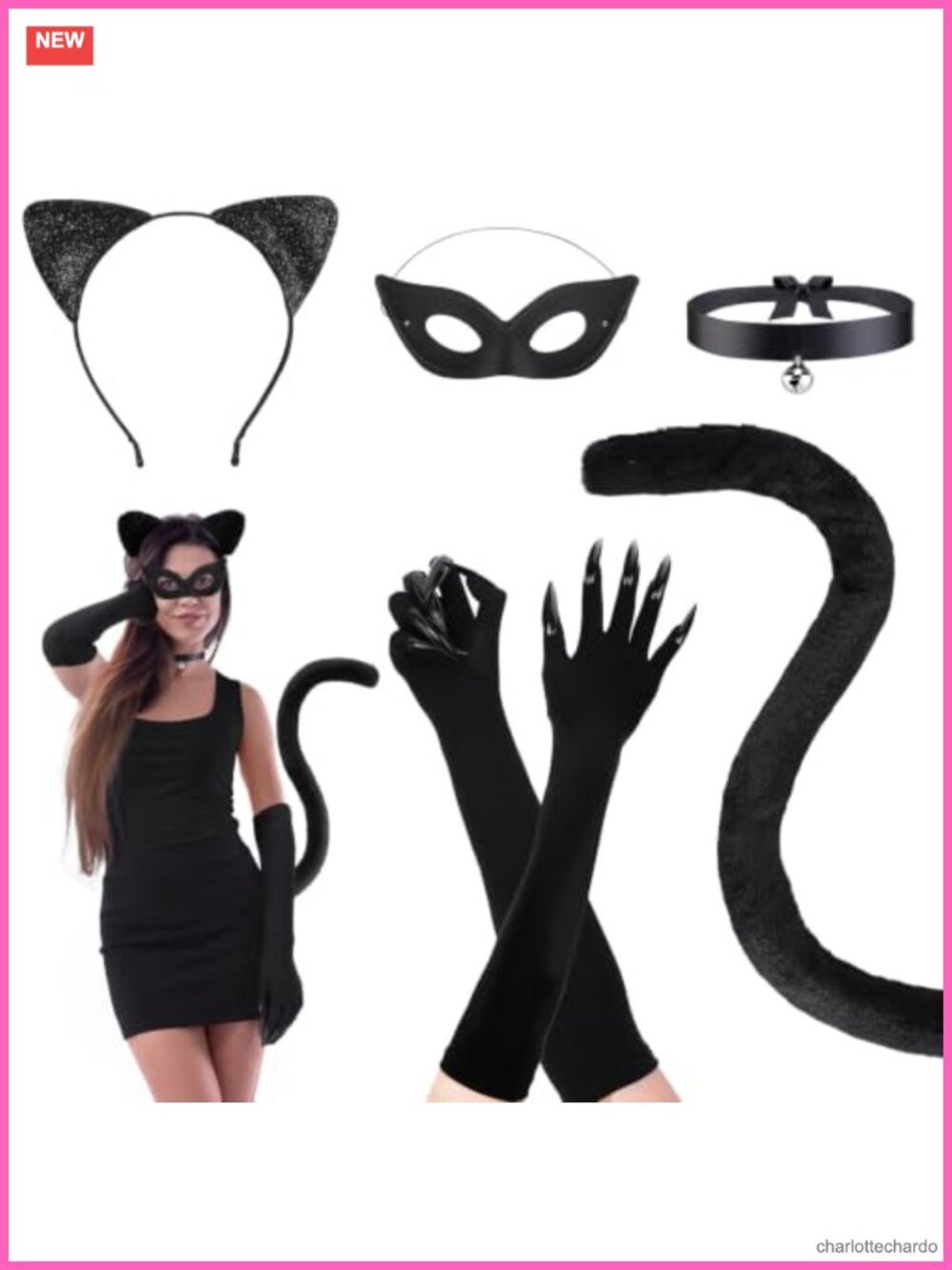 Cat Costume Accessory Set Headband Tail Gloves Cosplay Halloween